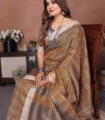 beige color zari weaving linen saree