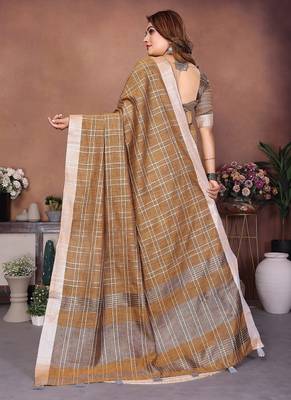 beige color zari weaving linen saree 4