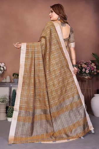 beige color zari weaving linen saree