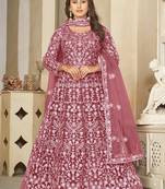 Peach net embroidered wedding wear anarkali suit