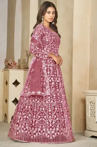 Peach net embroidered wedding wear anarkali suit