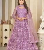 Light lavender net embroidered wedding wear anarkali suit