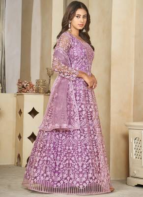Light lavender net embroidered wedding wear anarkali suit 2