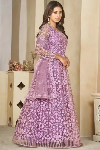 Light lavender net embroidered wedding wear anarkali suit