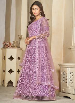 Light lavender net embroidered wedding wear anarkali suit 3