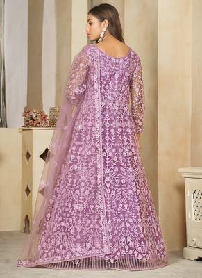 Light lavender net embroidered wedding wear anarkali suit 4