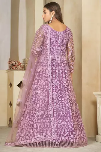 Light lavender net embroidered wedding wear anarkali suit