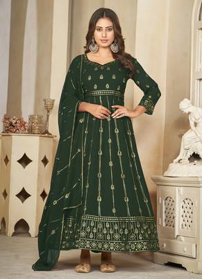Green georgette embroidered wedding wear anarkali suit 1