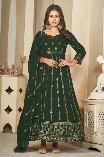 Green georgette embroidered wedding wear anarkali suit