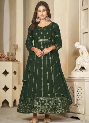 Green georgette embroidered wedding wear anarkali suit 2