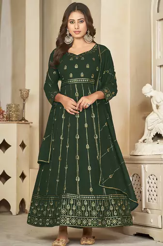 Green georgette embroidered wedding wear anarkali suit