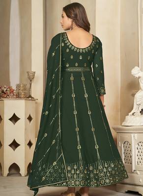 Green georgette embroidered wedding wear anarkali suit 3