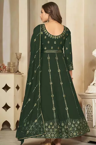 Green georgette embroidered wedding wear anarkali suit