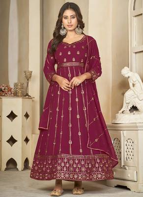 Purple georgette embroidered wedding wear anarkali suit 2