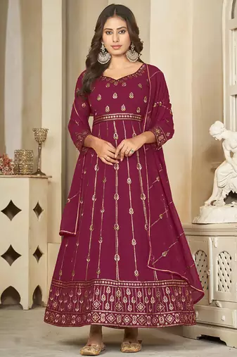 Purple georgette embroidered wedding wear anarkali suit