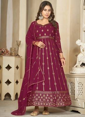 Purple georgette embroidered wedding wear anarkali suit 3