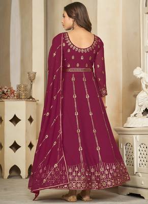 Purple georgette embroidered wedding wear anarkali suit 4
