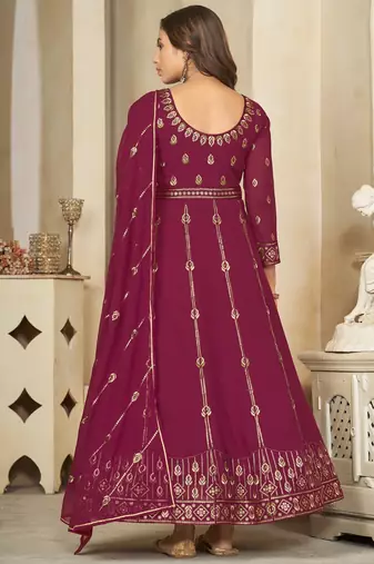 Purple georgette embroidered wedding wear anarkali suit
