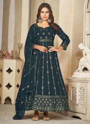 rama georgette embroidered wedding wear anarkali suit 1
