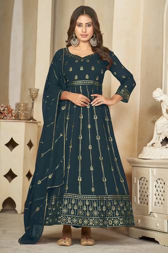 Rama georgette embroidered wedding wear anarkali suit
