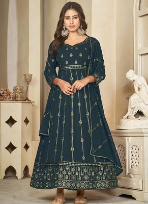 rama georgette embroidered wedding wear anarkali suit 2