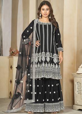 Black georgette embroidered palazzo suit 1