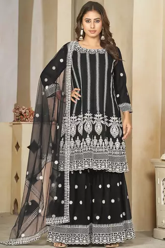 Black georgette embroidered designer plazzo suit