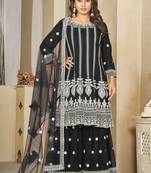 Black georgette embroidered designer plazzo suit