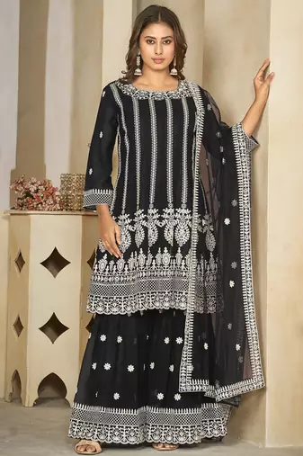 Black georgette embroidered palazzo suit