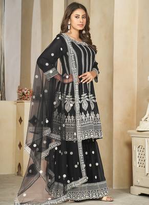 Black georgette embroidered palazzo suit 3