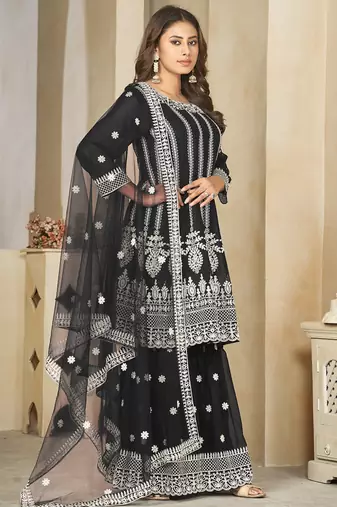 Black georgette embroidered palazzo suit