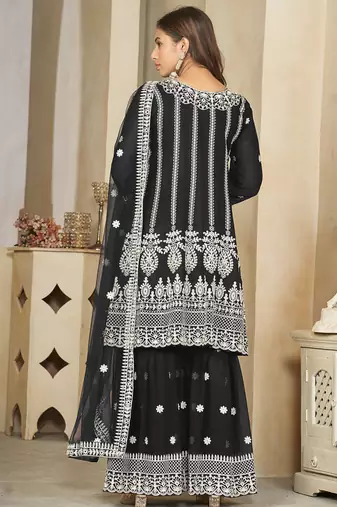 Black georgette embroidered palazzo suit