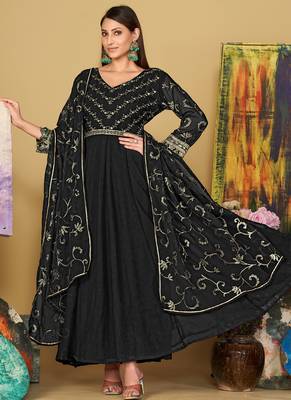 Black georgette embroidered wedding wear anarkali suit 1