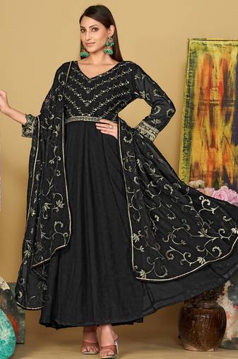 Black georgette embroidered wedding wear anarkali suit