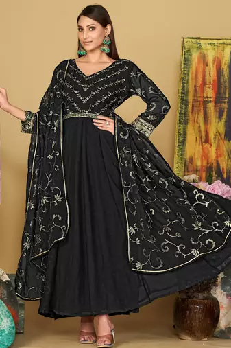 Black georgette embroidered wedding wear anarkali suit