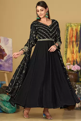 Black georgette embroidered wedding wear anarkali suit