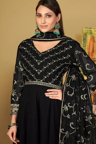 Black georgette embroidered wedding wear anarkali suit