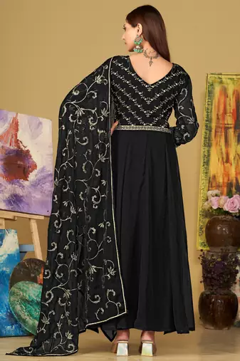 Black georgette embroidered wedding wear anarkali suit