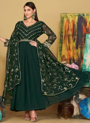 Green georgette embroidered wedding wear anarkali suit 1