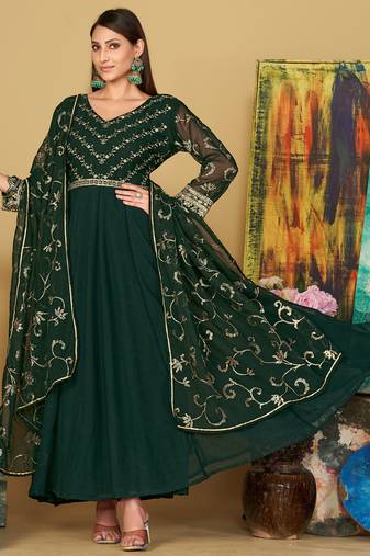 Green georgette embroidered wedding wear anarkali suit