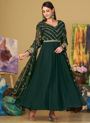 Green georgette embroidered wedding wear anarkali suit 2