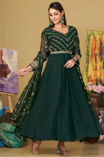 Green georgette embroidered wedding wear anarkali suit