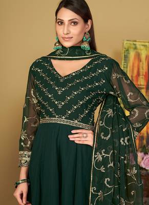 Green georgette embroidered wedding wear anarkali suit 3
