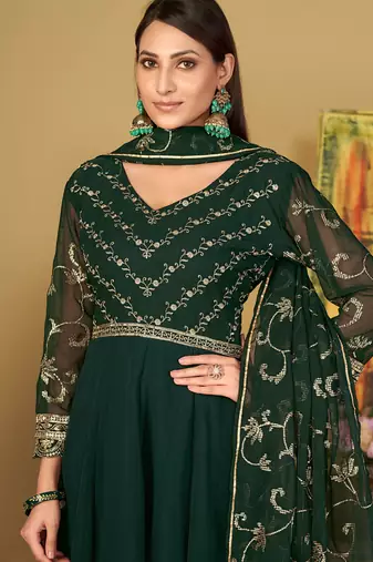 Green georgette embroidered wedding wear anarkali suit