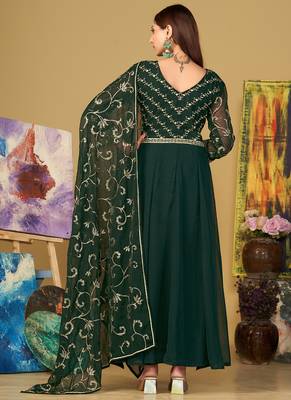 Green georgette embroidered wedding wear anarkali suit 4