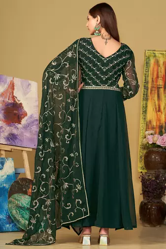 Green georgette embroidered wedding wear anarkali suit