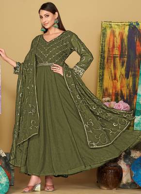 Mahendi georgette embroidered wedding wear anarkali suit 1
