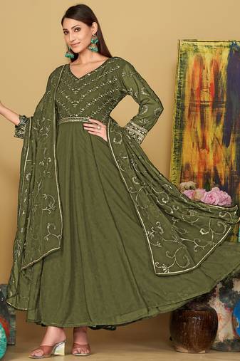 Mahendi georgette embroidered wedding wear anarkali suit