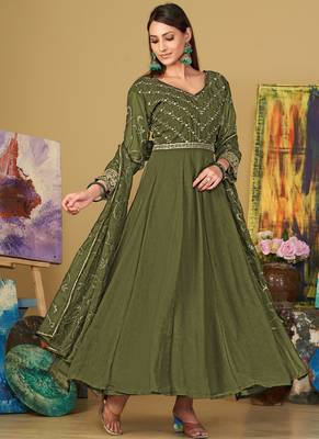 Mahendi georgette embroidered wedding wear anarkali suit 2