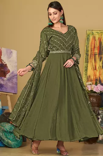 Mahendi georgette embroidered wedding wear anarkali suit
